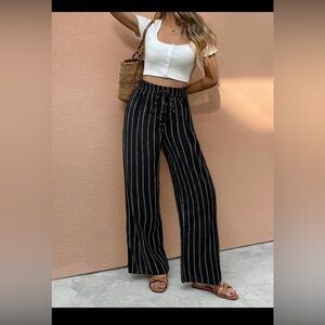 SHEIN Black and White Striped Wide-Leg Pants